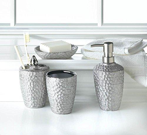 Crazyman61 Crazyman61 Modern Hammered Texture Silver Bath Accessory Set Toothbrush Holder Soap Dish
