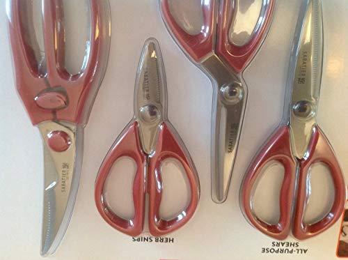 Sabatier Kitchen Scissors 4 Piece All Purpose Micro-Serrated Stainless Steel Herb Poultry Sabatier Red