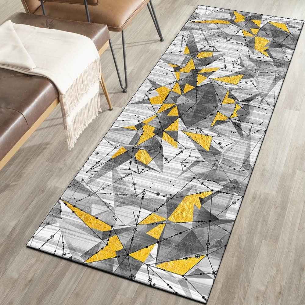 Ymural Hallway Runner Rugs Non Slip Geometric 3\'x15\' Grey Yellow Runners Carpet Mat Washable Runner Rug for Kitchen Bedroom Hallway Stair Doorway, Customizable