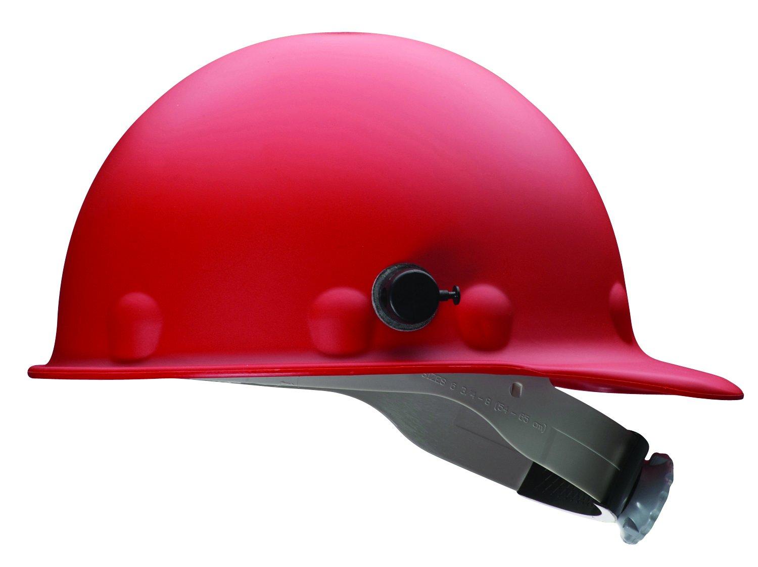 FIBRE-METAL Honeywell Fibre-Metal by P2HNQRW15A000 Super Eight Fiber Glass Ratchet Cap Style Hard Hat with Quick-Lok, Red