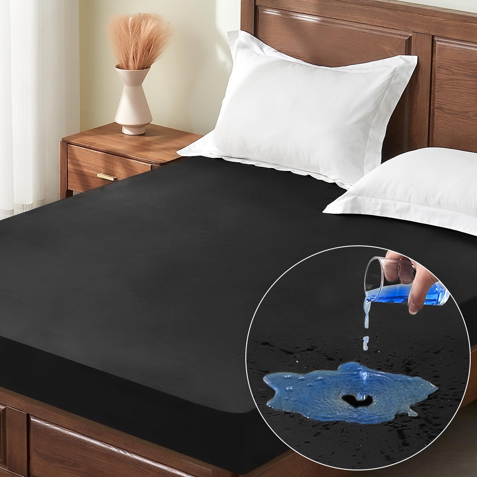 inooro Full Mattress Protector Waterproof, Breathable Noiseless Bed Cover with Deep Pocket 6\"-18\", Machine Washable Mattress Cover Full for Bedroom, College Dorm, Hotel (Black, 54\'\' X 76\'\')