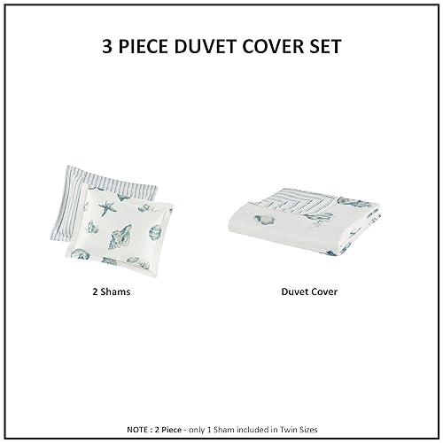Harbor House Harbor House 100% Cotton Duvet Cover, Seashells Duvet Cover Set – Light Weight Bed Comforter Covers, Beach House Blue Ivory Full/Queen (90"x90") 3 Piece