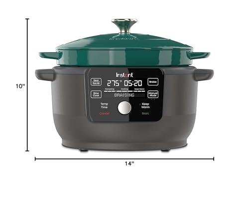 Instant Instant Electric Round Dutch Oven, 6-Quart 1500W, From the Makers of Instant Pot, 5-in-1: Braise, Slow Cook, Sear/Saut, Cooking Pan, Food Warmer, Enameled Cast Iron, Included Recipe Book, Green