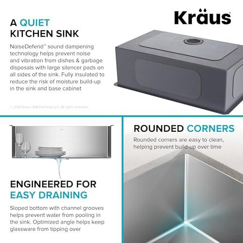 Kraus Kraus KHU100-32 Standart PRO 16 Gauge Undermount Single Bowl Stainless Steel Kitchen Sink, 32 Inch
