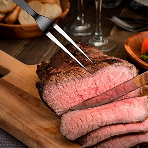 Guffman Browne Two Pronged Fork Tine Elite - 11 Inch Kitchen Forks Carving Fork for Meat Stainless Steel Kitchen Utensils Meat Fork Carving - Silver Heavy Duty Serving Fork Carving Set Meat Forks for Kitchen