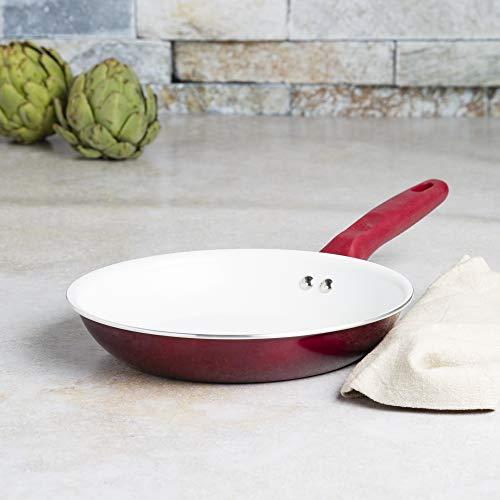 Ecolution Ecolution Bliss 9.5 Inch Non-Stick Ceramic Fry Multipurpose Use, Silicone Stay Cool Handle, Easy Clean, Chef Pan, Red