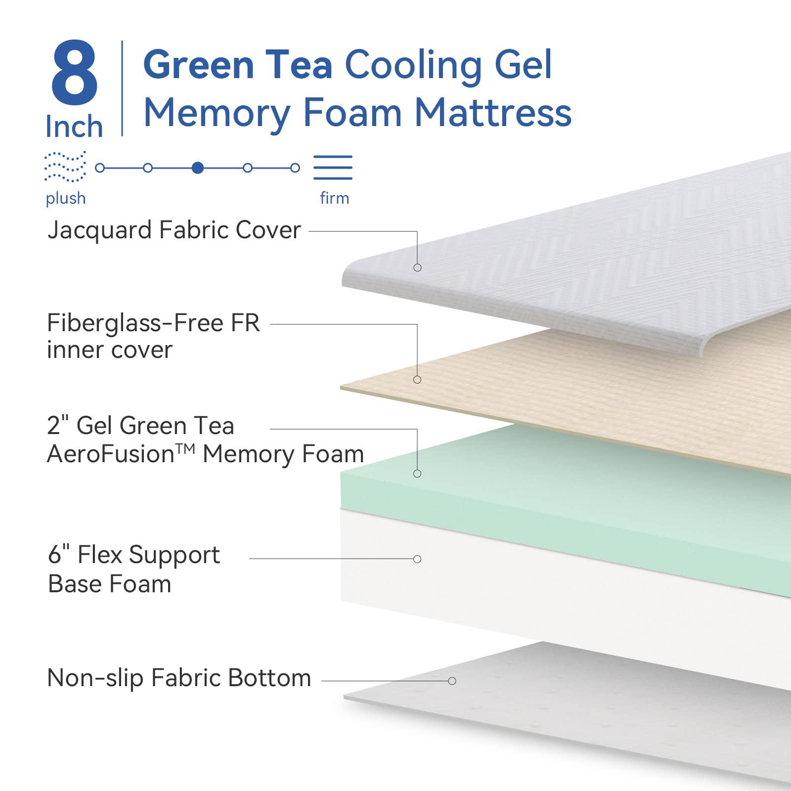 Hcore RV Mattress Short Queen 8 Inch Memory Foam Mattress, Cooling Green Tea/Gel Medium Firm Bed Mattress in a Box for Camper/Trailer/Truck, Deep Sleep Certified Mattresses in USA 75'' x 60''