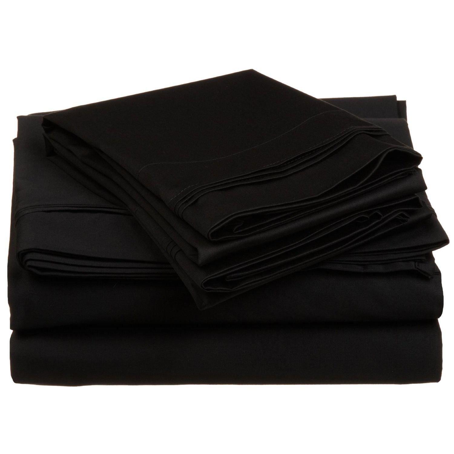 LaxLinen LaxLinen Egytian Cotton Fitted Sheet with 2Pillow Case (+21 inch) Extra Deep Pocket Emperor, Black Solid 600 Thread Count