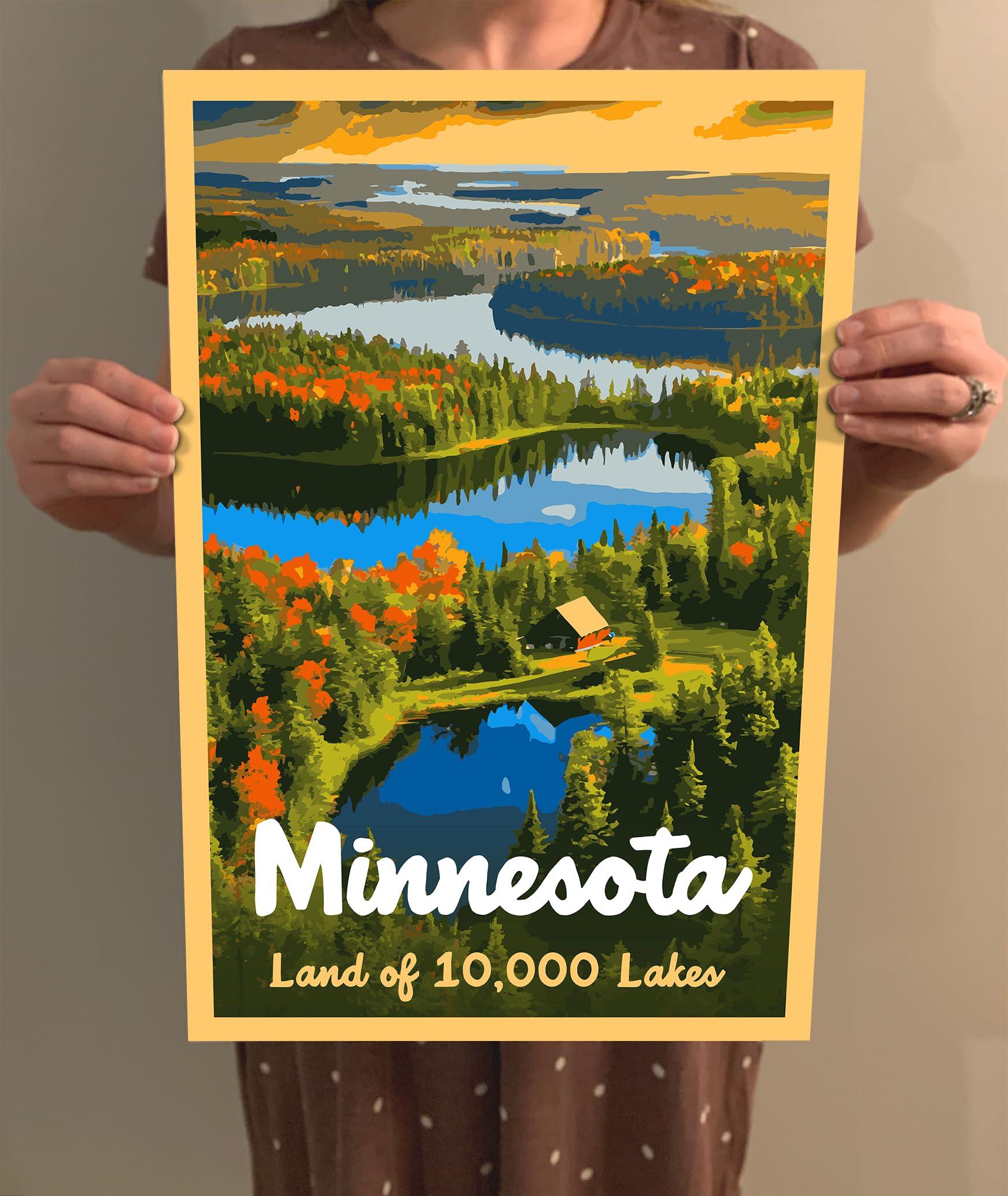 Go See Design GO SEE DESIGN Minnesota The Land of 10,000 Lakes Vintage-Style Travel Poster - 8x10-12x18-18x24-24x36 / 4x6 Postcard WPA Style Art Print Our Fifty States Retro Wall Art (4x6 Inch Postcard)