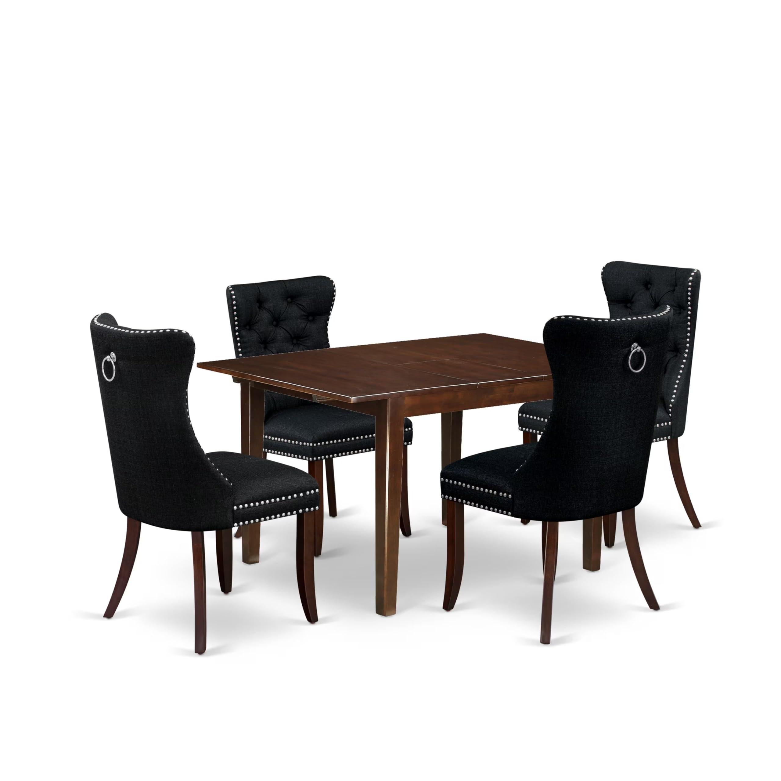 East West Furniture East West Furniture MLDA5-MAH-24 5-Piece Dinette Set Consists of a Rectangle Dining Table with Butterfly Leaf and 4 Black Polyester Fabric Padded Chairs, 36x54 Inch, Mahogany