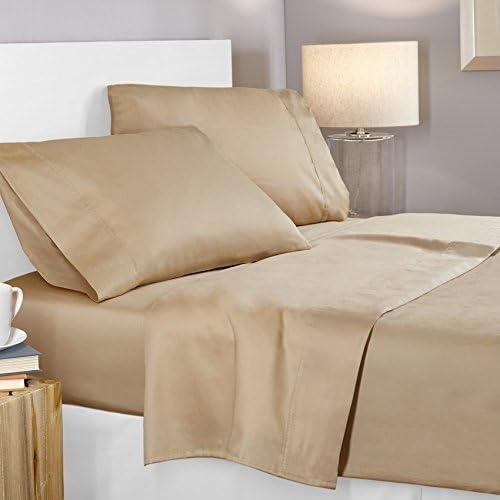 Sophia Cotton Club Split-King Adjustable King Bed Sheets Luxury Soft 1200-TC Egyptian Cotton 5-Piece Sheets Set with Fully Elastic Fitted Sheet Fits 14-16\" Deep Pocket (Solid, Beige)