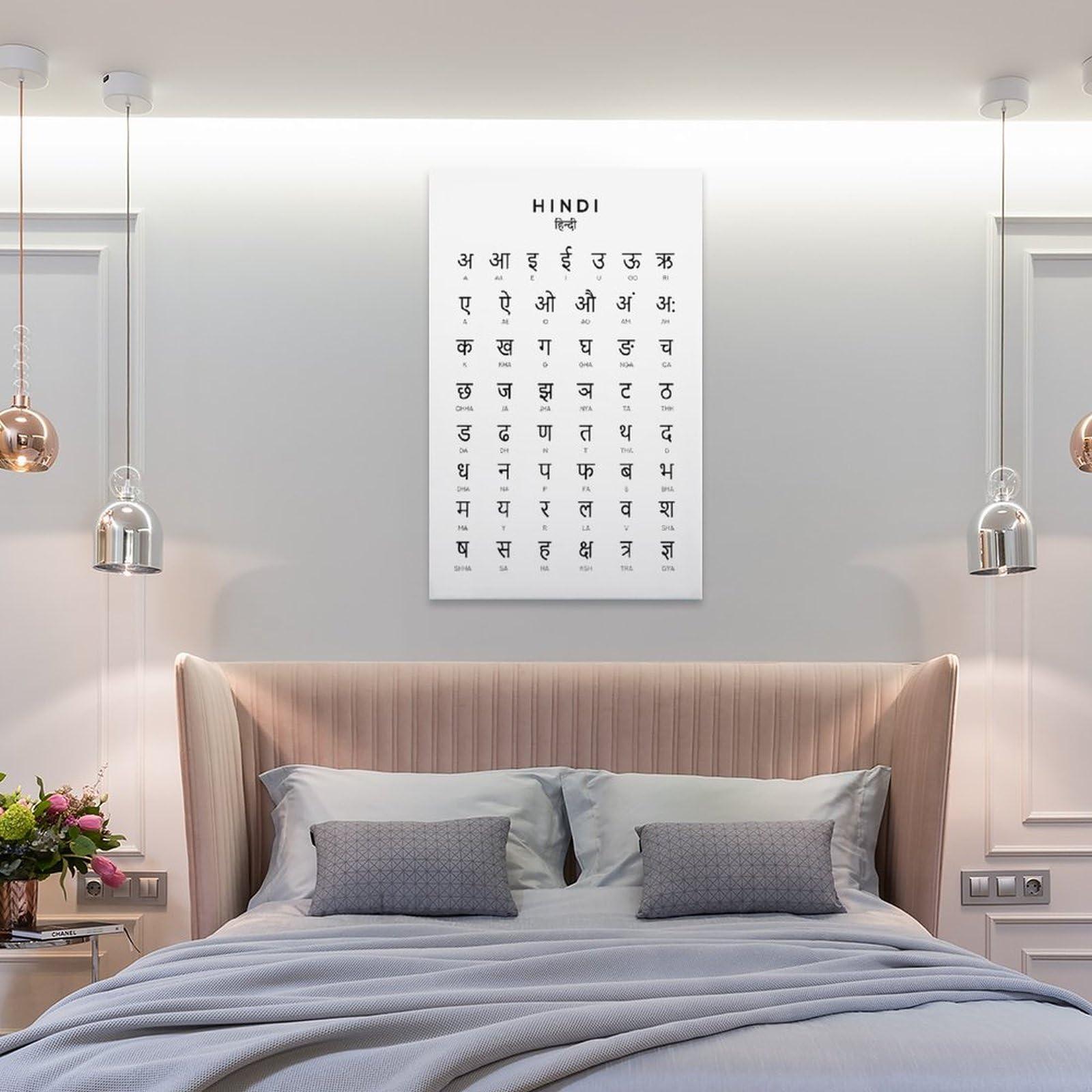 MOJDI Hindi Alphabet Poster, Hindi Varnamara Black And White Wall Home & School Education Poster, Room Aes Canvas Painting Wall Art Poster for Bedroom Living Room Decor 20x30inch(50x75cm) Unframe-style