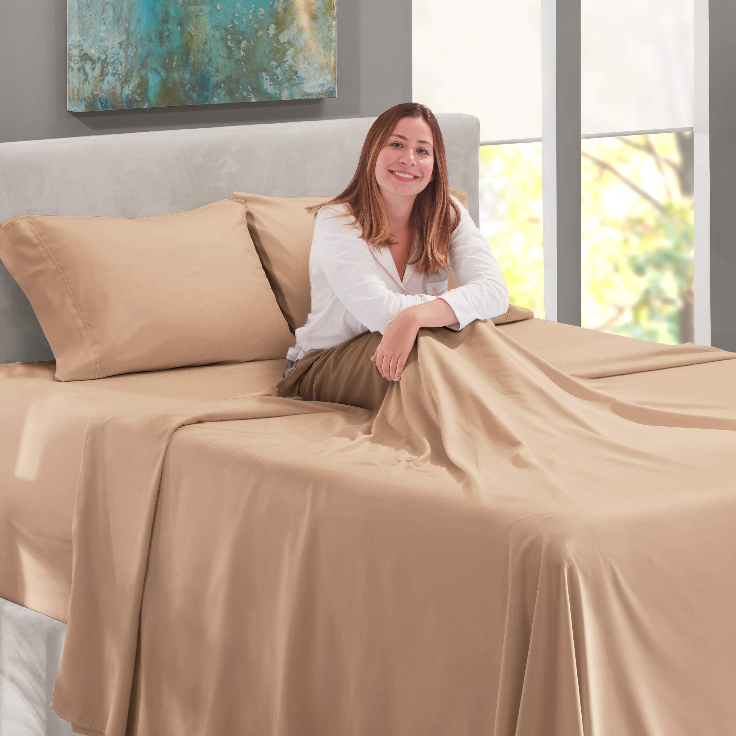 Versatile Bedding Cal King Size Sheet Set - 4 Piece Set - Hotel Luxury Bed Sheets - Soft 100% Cotton 800 Thread Count - 18\" Deep Pockets - Breathable & Cooling Wrinkle Free - Taupe Bed Sheets - Cal King Sheets - 4 PC