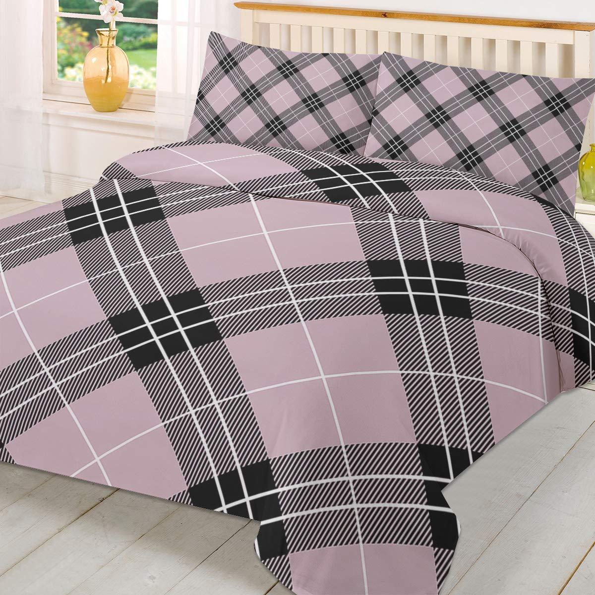 Plelat King Size Bedding Set 3 Pieces Comfortable Duvet Cover Sets for Teen Girls Boys,Classic Tartan Pattern Soft Double Comforter Cover Set,Include 1 Duvet Cover with 2 Pillow Cases
