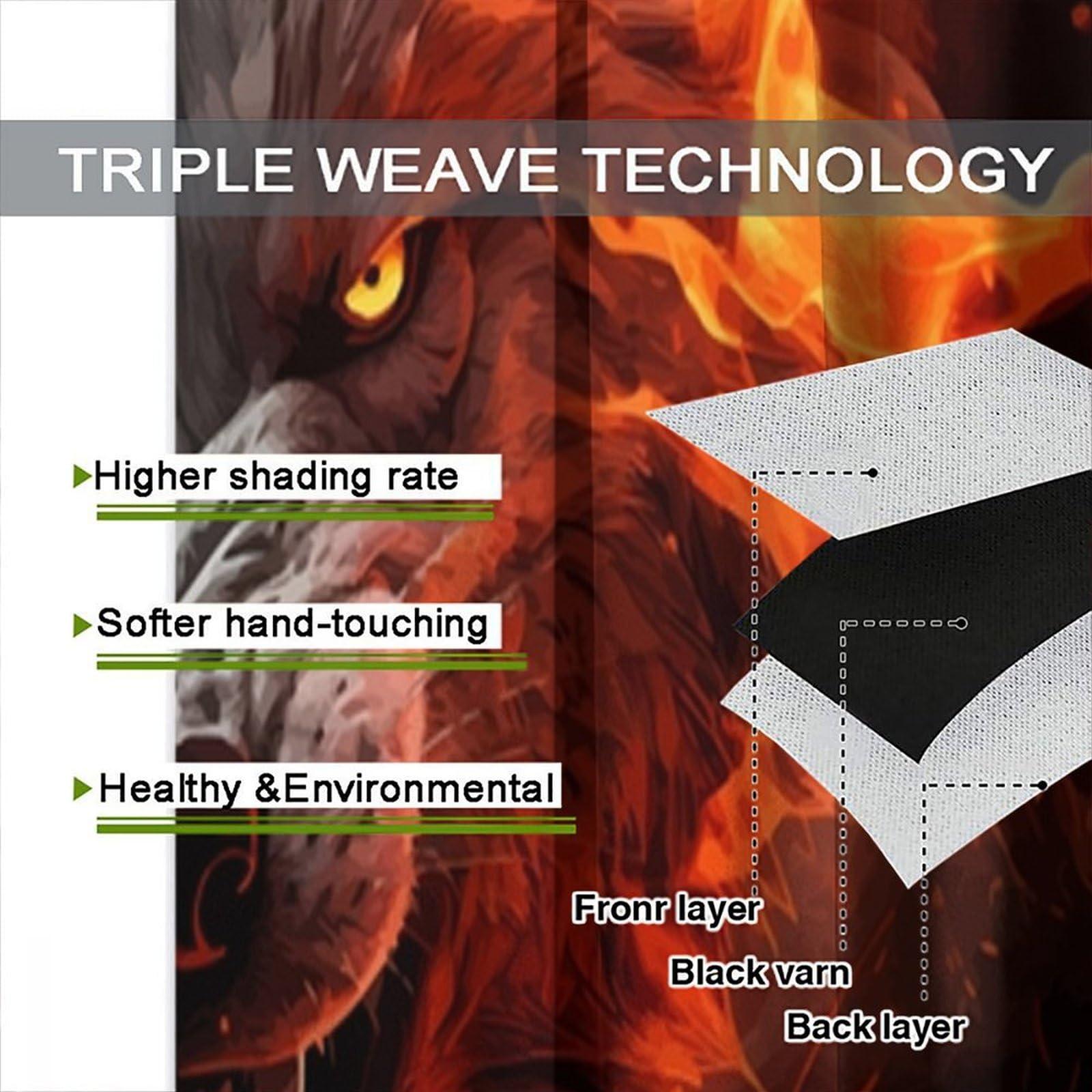 BATPLY Wild Animal Curtains, Black Red Fantastic Cool Scary Real Wolf Head with Burning Fire, Thermal Insulation Blackout Rod Pocket Window Treatments for Living Room Bedroom Bathroom (21x54in) x2 Panels