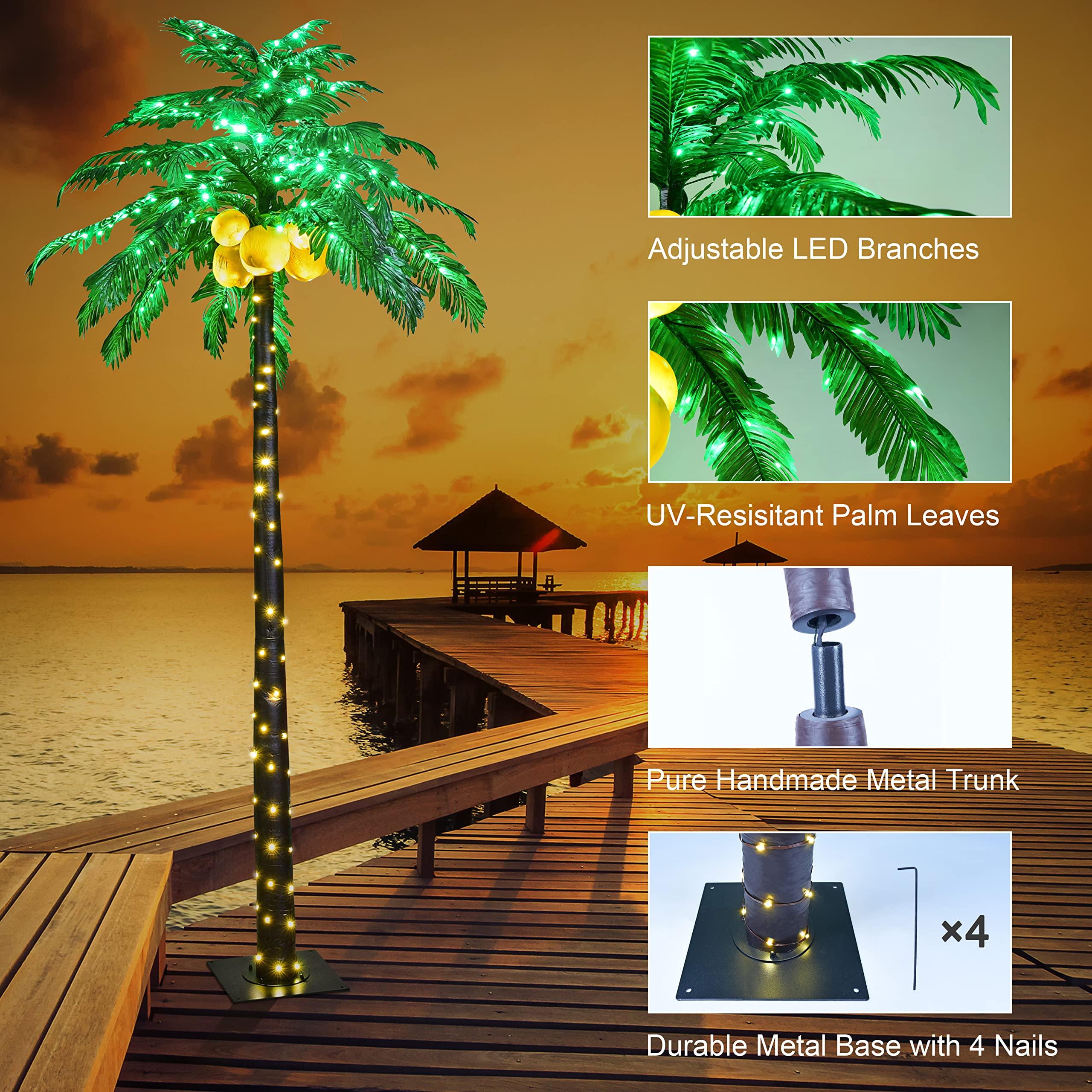 SPIRIT STAR CHRISTMAS CENTER Lighted Palm Tree with Coconuts 9FT 368 LED Artificial Palm Tree Lights for Decoration Outdoor and Indoors Summer Holiday Tiki Bar Christmas Patio Pool