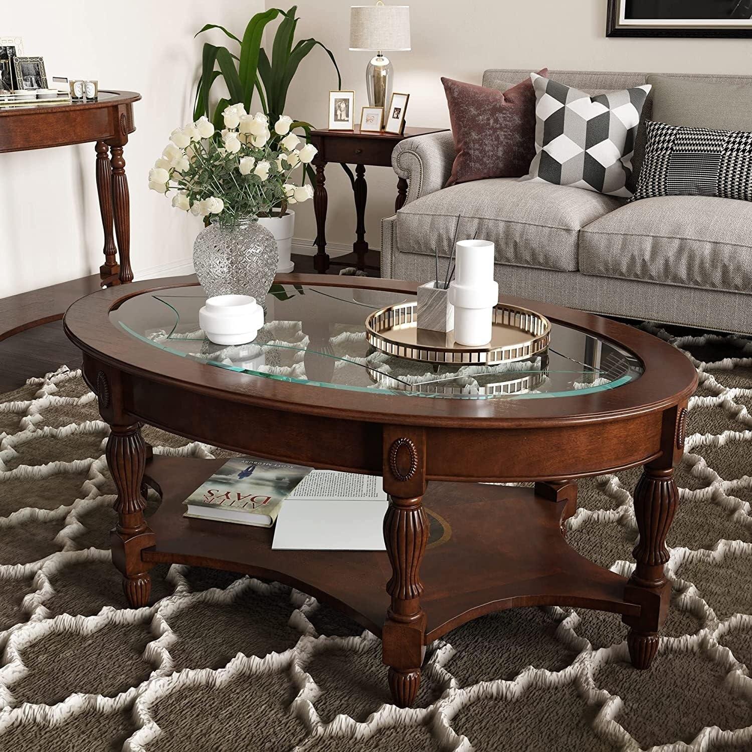 Overstock Overstock Solid Wood End Tables Coffee Tables Console Table with Glass Top Coffee Table Coffee Tables