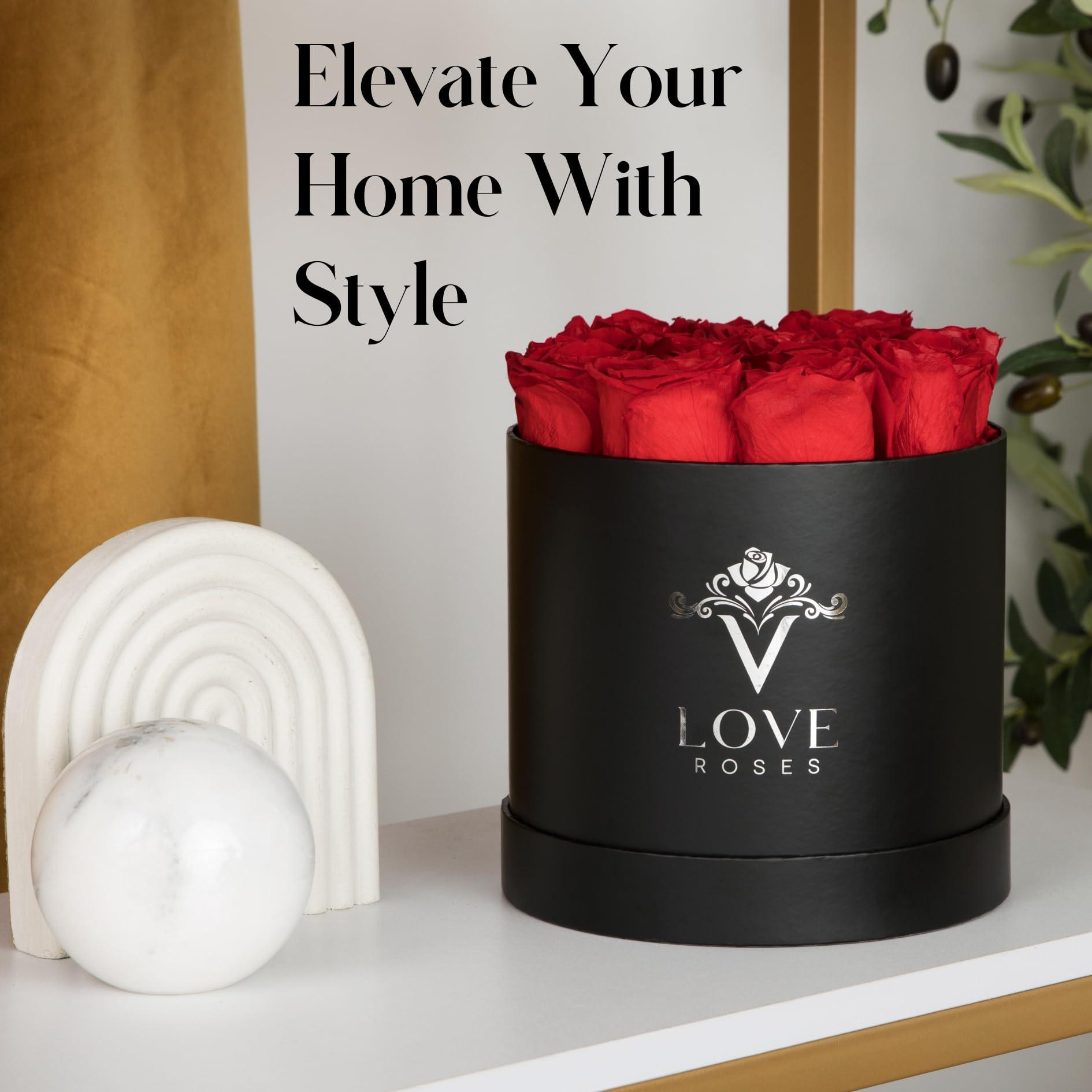 VLove VLove Forever Roses in a Black Box | Real Roses Forever Flowers Box | Naturally Preserved Flowers | Preserved Rose Box | Eternal Rose That Last A Year | Romantic Valentines Day Gift for Wife (Red)