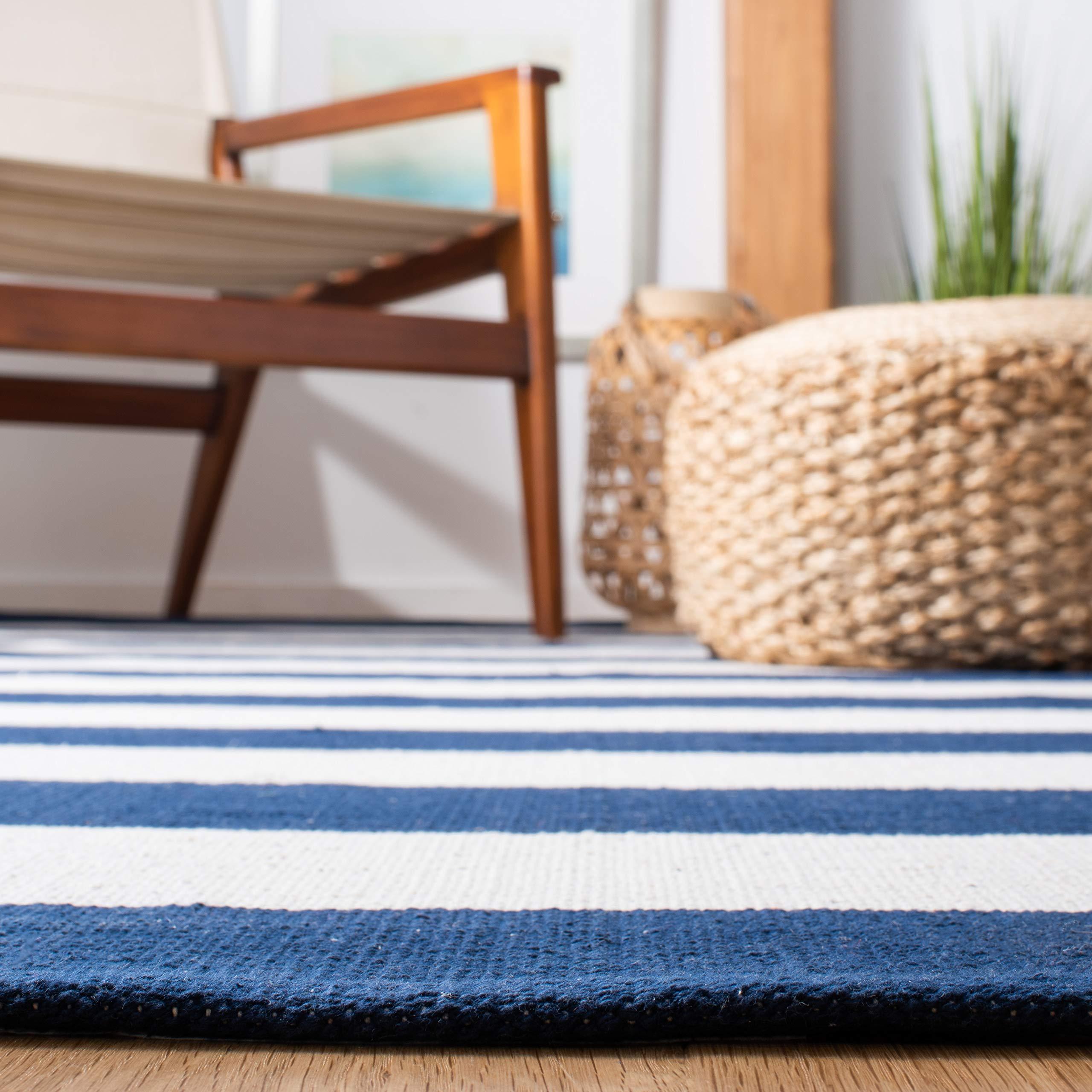 Safavieh SAFAVIEH Montauk Collection Runner Rug - 2\'3\" x 19\', Navy & Ivory, Handmade Flat Weave Boho Farmhouse Cotton Stripe, Ideal for High Traffic Areas in Living Room, Bedroom (MTK712H)