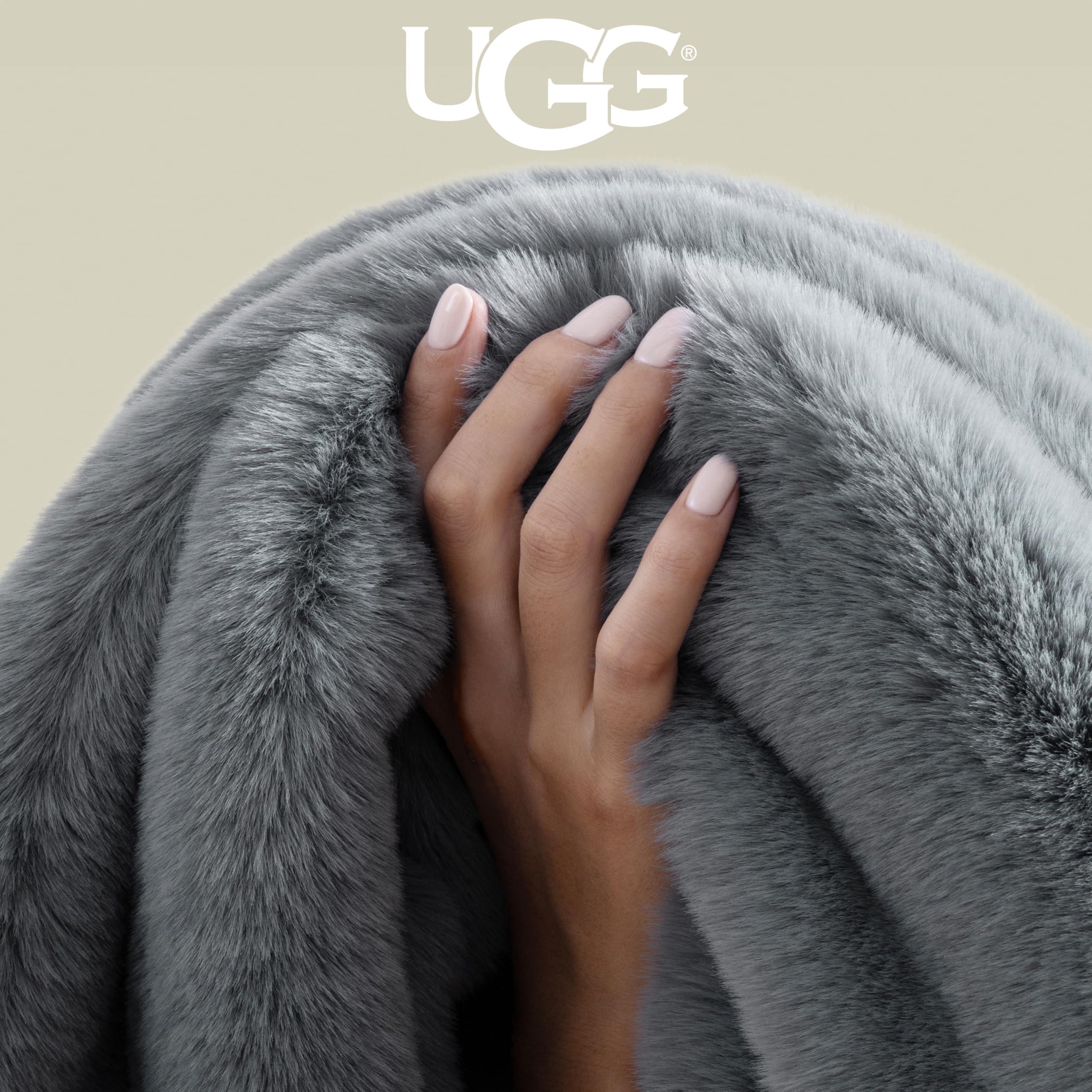 UGG UGG 11069 Euphoria Plush Faux Fur Reversible Throw Cozy Fuzzy Fluffy Blanket for Couch Bed Hotel Style Luxury Machine Washable Home Decor Luxurious Soft Throws for Sofa, 70 x 50-Inch, Chambray