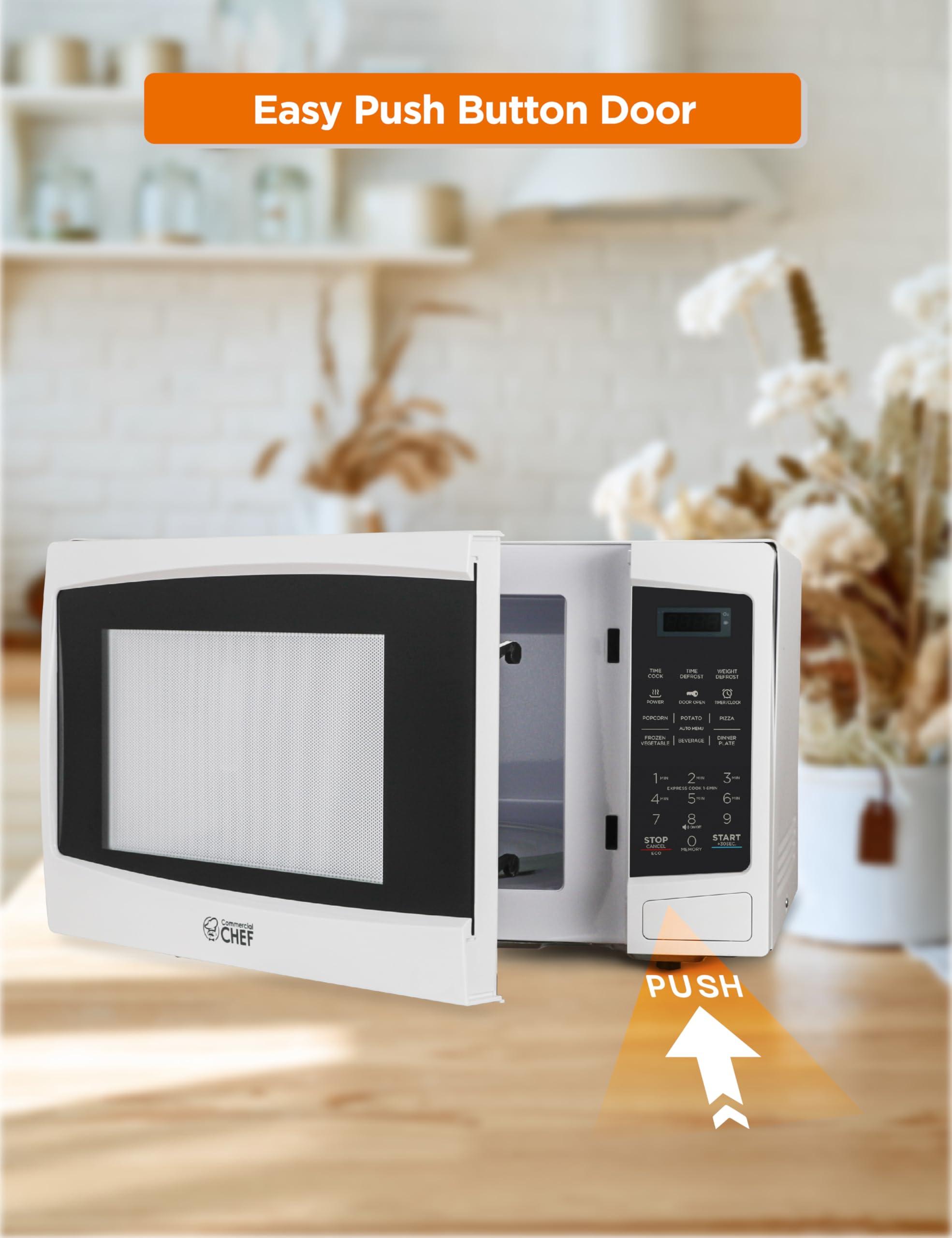 Commercial CHEF COMMERCIAL CHEF 1.1 Cu Ft Microwave with 10 Power Levels, Microwave 1000W with Push Button Door Lock, Countertop Microwave with Microwave Turntable and Digital Controls, White