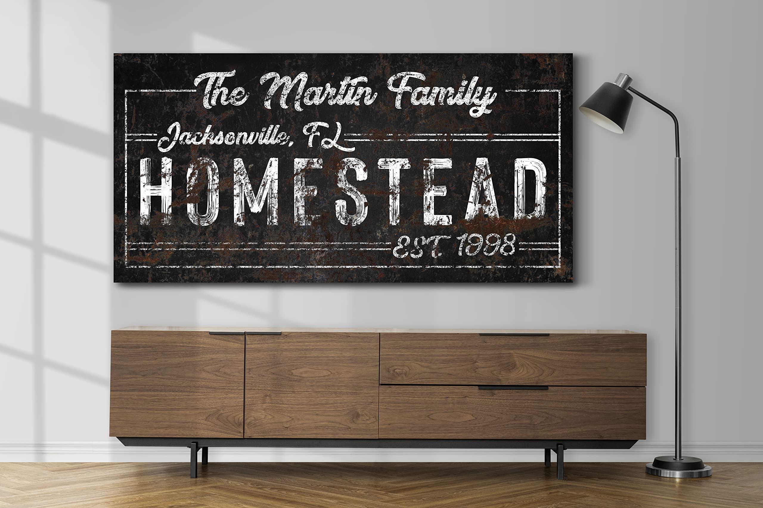 Generic Custom Homestead Sign, Family Homestead Sign, Rustic Homestead Sign, Homestead Home Art, Vintage Farmhouse Wall Art, Large Canvas Print (24\'\' x 48\'\', Rustic Homestead Sign)
