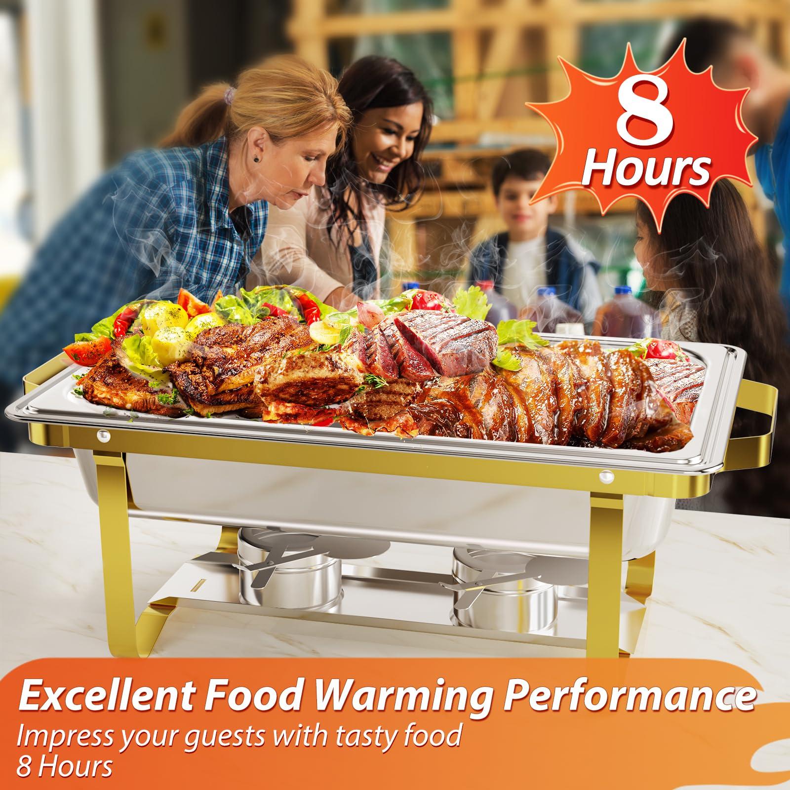 ROOMTEC ROOMTEC Chafing Dishes for Buffet 4 Pack, 8QT 304 Stainless Steel Chafing Dish Buffet Set, Chafers and Buffet Warmers Sets for Birthday, Wedding, Rolled-Edge Design, Gold and Silver