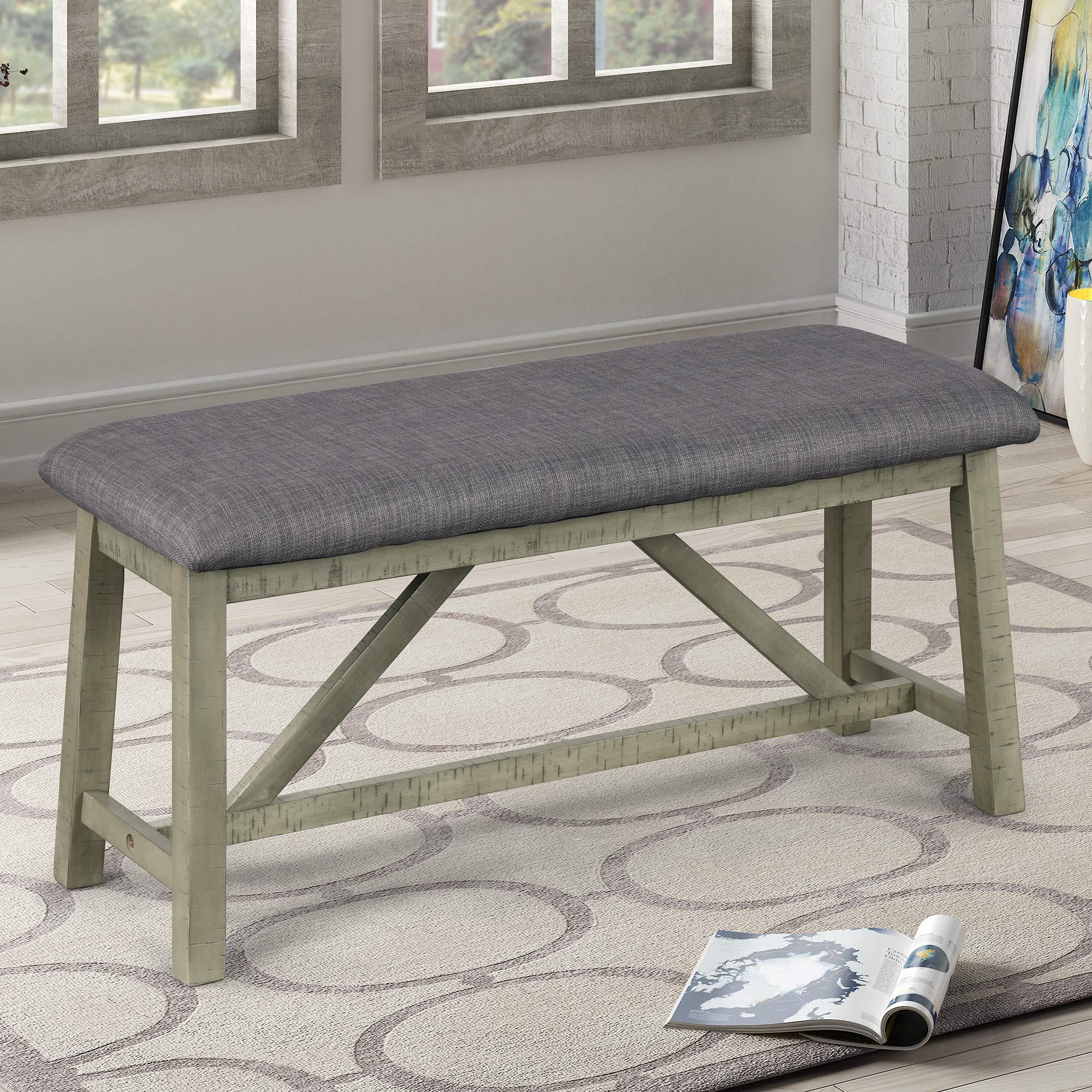 Reinof 6 Piece Dining Table Set Wood Dining Table and Chair Kitchen Table Set with Table, Bench and 4 Chairs, Rustic Style (Gray)