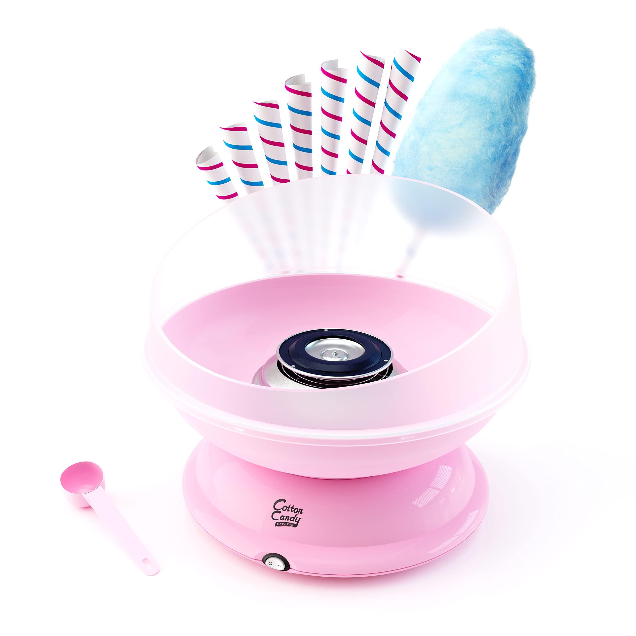 Cotton Candy Express Cotton Candy Express 3 Flavor Fun Pack and Pink Cotton Candy Maker Bundle Featuring 50 cones and Floss Sugar Flavors - Cherry, Grape, and Blue Raspberry