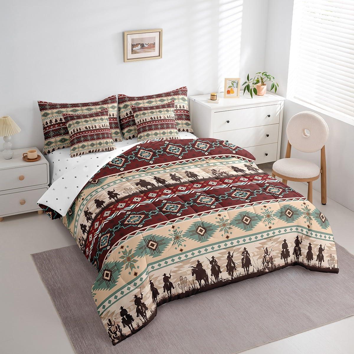 Feelyou Feelyou Western Comforter Set King Size 7 Pieces Comforters Brown Red Cowboy Bedding Set Boho Southwestern Cowboy Bed Set Bed in a Bag with Comforter, Sheets, Pillowcases & Cushion Covers