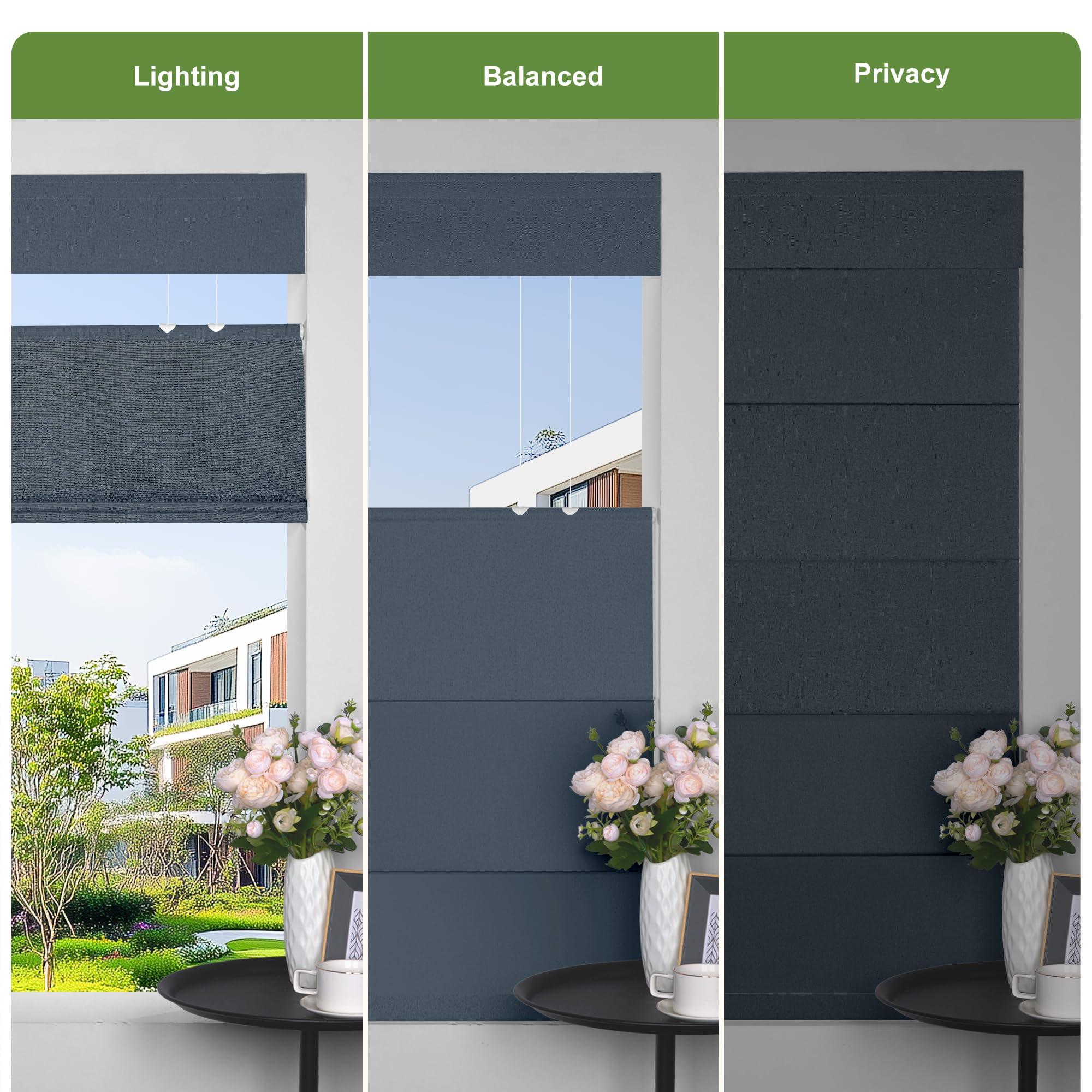 MoDanCeQ MoDanCeQ Top Down Bottom Up Roman Shades for Windows, Blackout Cordless Roman Blinds, Easy to Install Thermal Insulated Window Blind for Kitchen, Blue, 27.5" W x 64" H