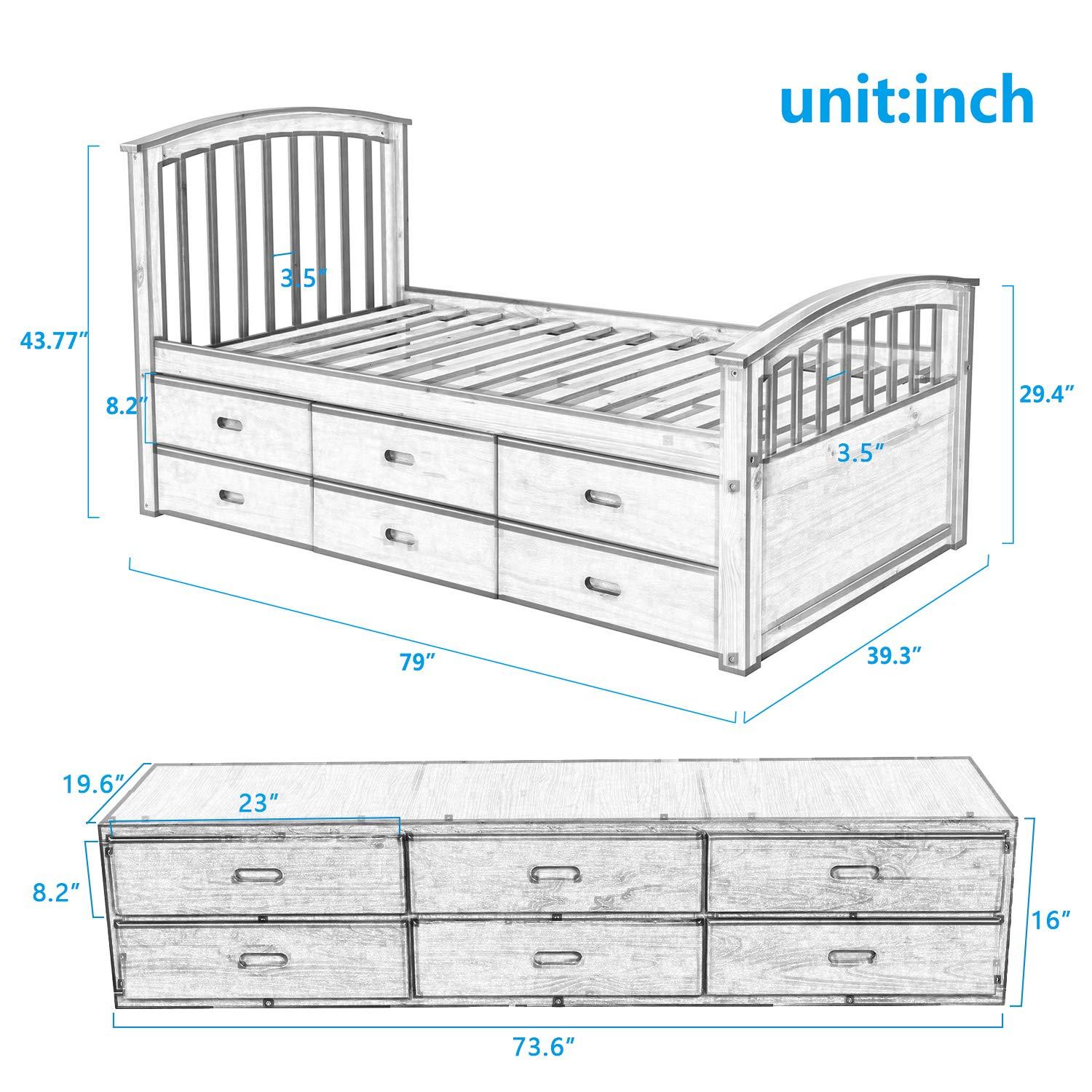 Dgsroom Dgsroom Twin Captain's Bed Storage Daybed with Trundle and Drawers for Kids Teens (Oak)