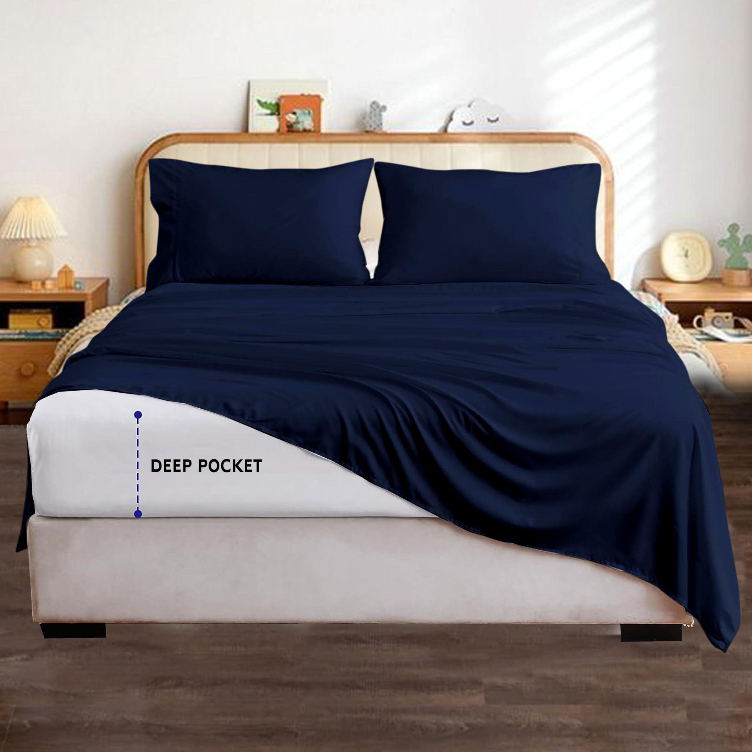 Egyptian Cotton Collection 100% Egyptian Cotton Sheets Full Size - 4-PCs Full Size Bed Sheets Set | 550-TC Egyptian Cotton Sheets | Luxury Sheets Full Size, Fits (10-12\" Deep Pocket), Full Sheet Set, Navy Blue