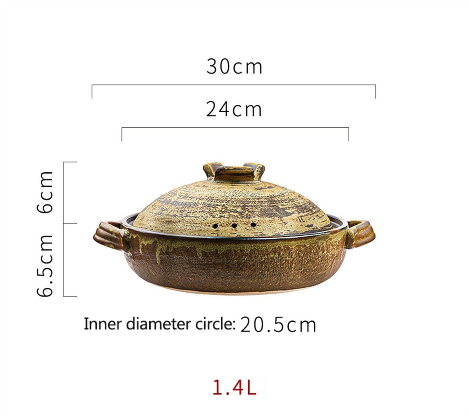 FORVOLWCO Clay Pot for Cooking Japanese Ceramic Hot Pot Donabe Casserole Korean Earthenware Pot with Lid, Heat Storage and Energy Saving, Easy to Clean (Size : 1.4L)