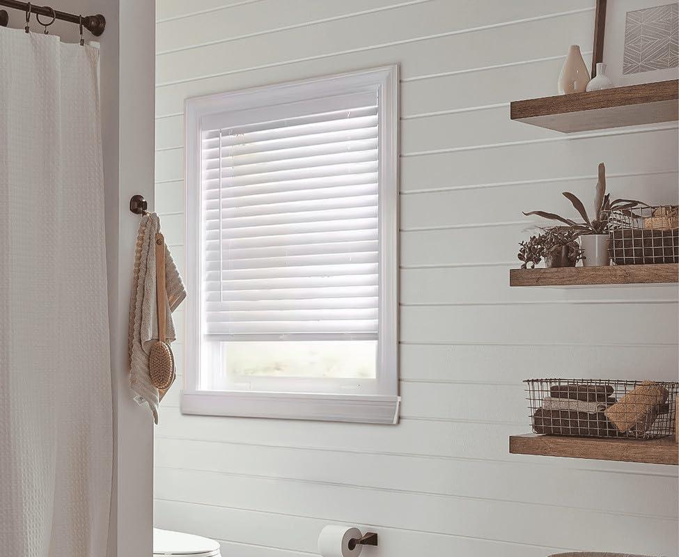 Blinds Emporium Of GA Blinds Emporium Elite 2 Inch Faux Wood Blind - 66" Wide x 72" Custom Cut Cordless Indoor Window Blinds for Privacy and Light Control, White Faux Wood Venetian Blinds for Home and Office
