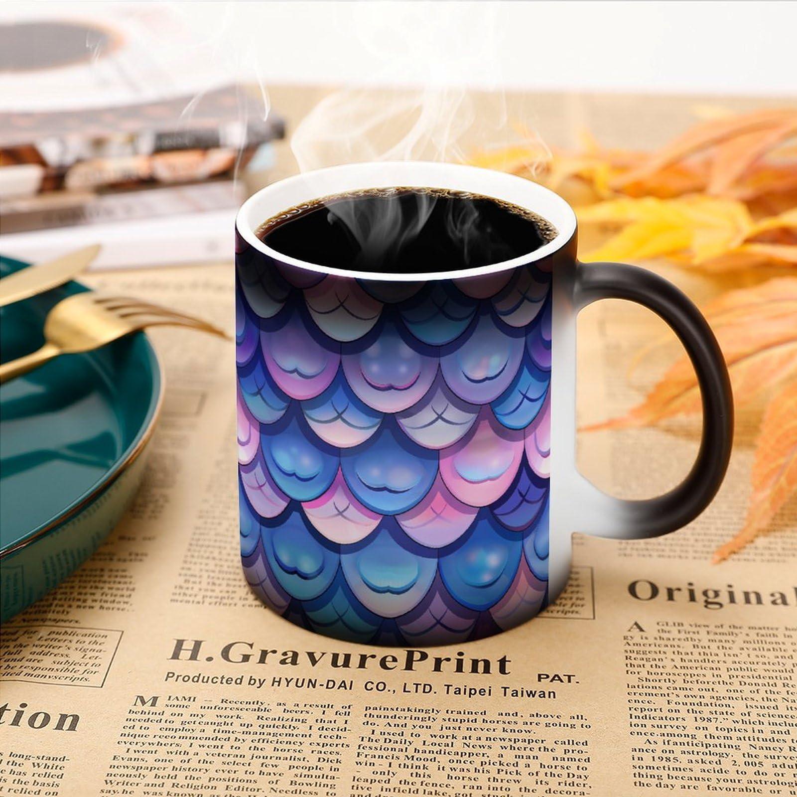 Generic Mermaid Fish Scale Print Color Changing Mugs Ceramic Coffee Mug Cute Water Cup Tea Cup with Handle