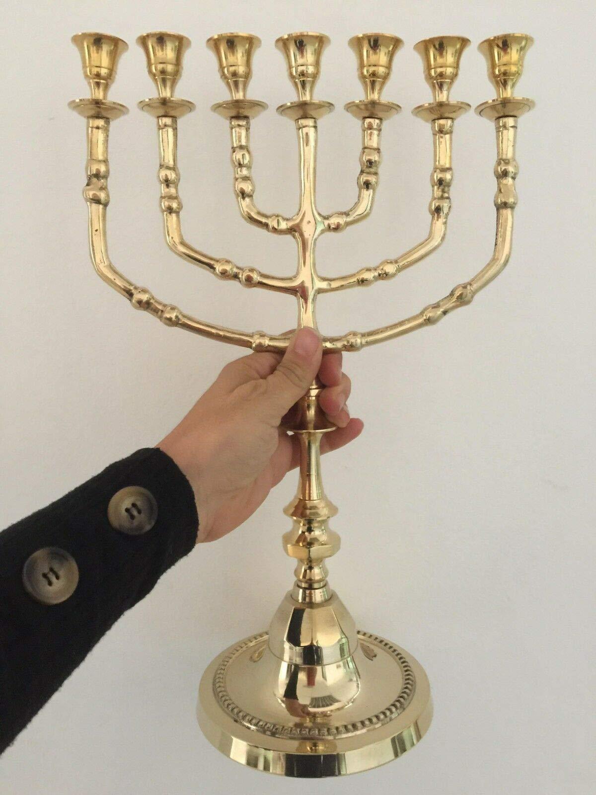 Yaliland Menorah Modern candle holder 7 Branches Brass Pure copper Menora - 14 Inches Hight