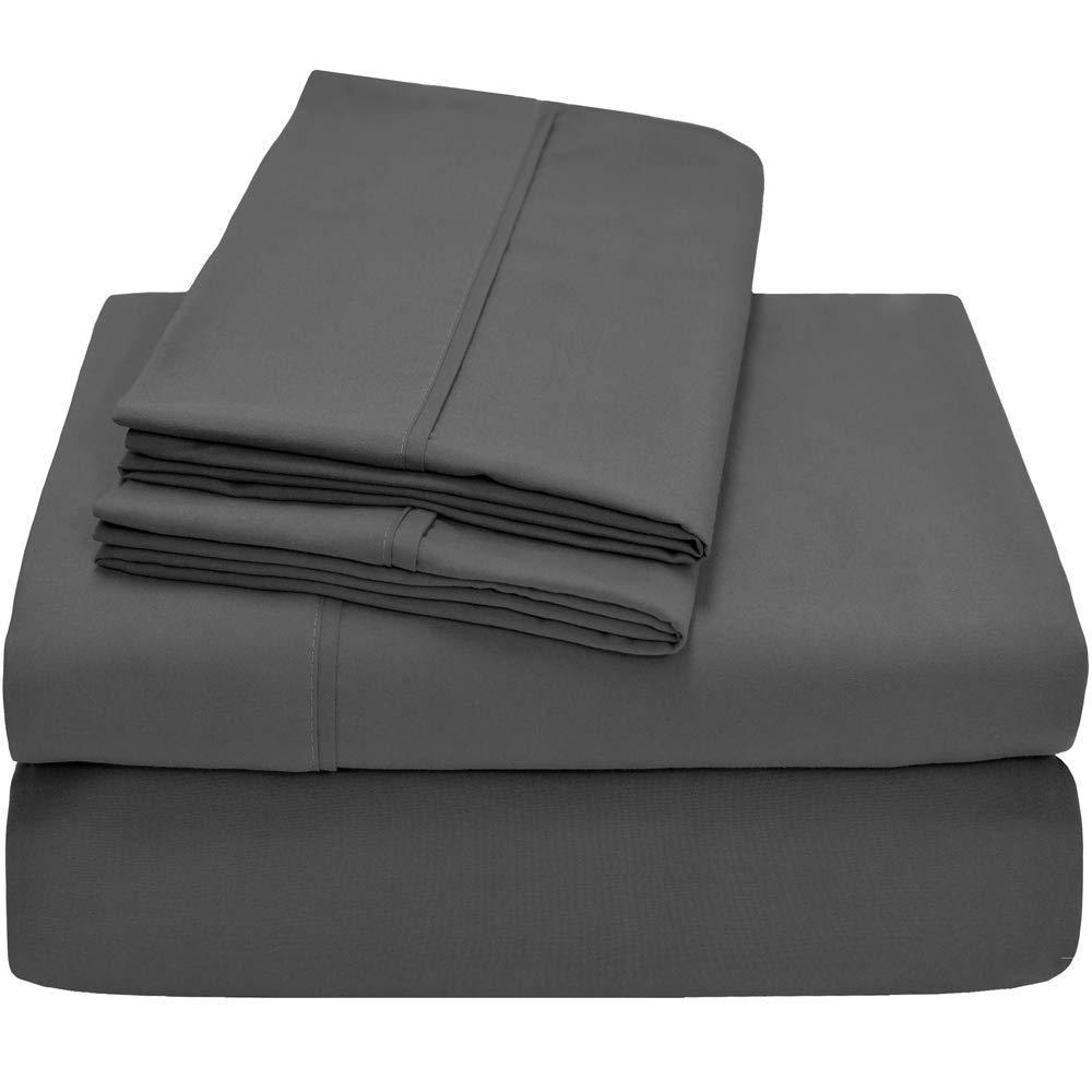 Egyptian Cotton Nile Bedding Collection Luxury Hotel Bed Sheets Egyptian Cotton 4 Pieces 18 Inches Deep Pocket Grey Solid King-XL Size (1 Fitted sheet,1 Flat Sheet & 2 Pillowcover)
