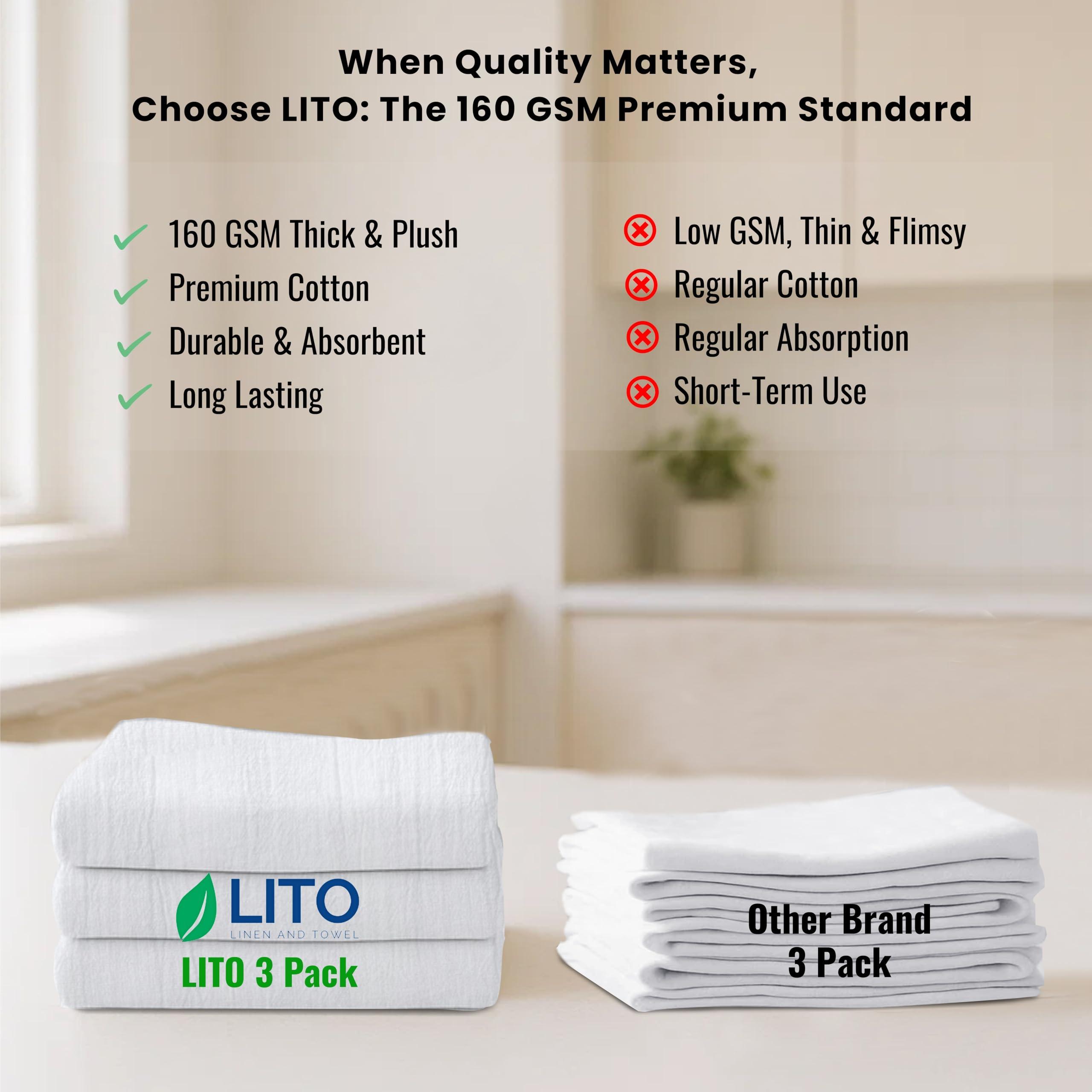 LITO LINEN AND TOWEL Flour Sack Towels |Valentines Day Tea Towel for Crafts| Kitchen Towel|Dish Towel| Cotton Blank Towel for Embroidery| Baking Bread Proofing Linen Cover|Thick Absorbent Quick Dry| 3 Pack 18\"x 28\" White
