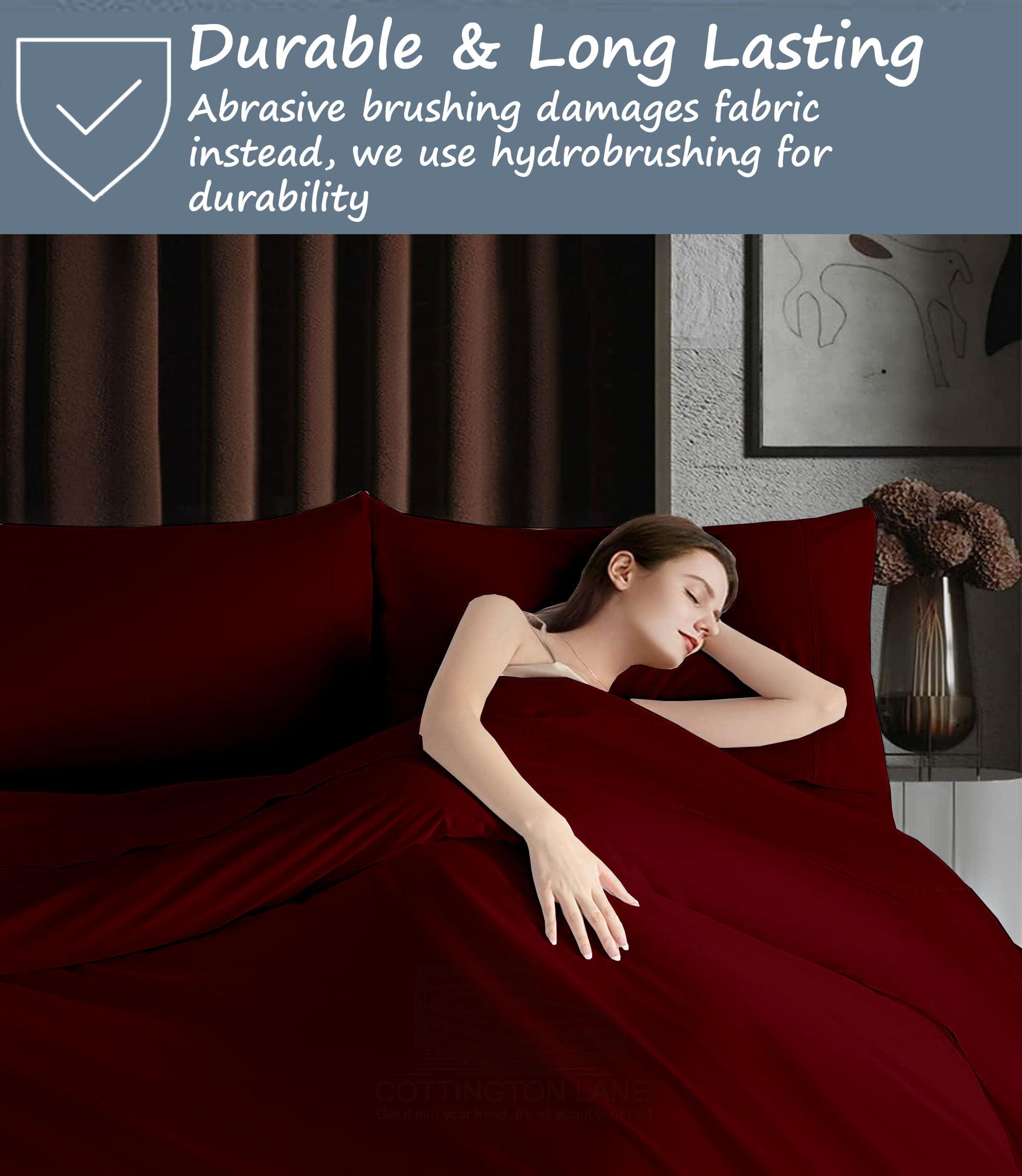 Cottington Lane Extra Long Twin XL Sheets Dorm-Super Soft Microfiber Bed Sheets-Hotel Luxury Bedding-College Dorm Room Bed Sheets Twin Xl-16 Inch Deep Pocket Twin XL Fitted Sheet with Elastic All Around(Burgundy)