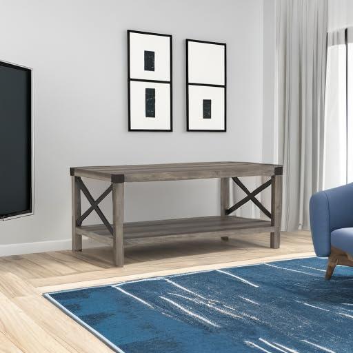 Walker Edison Walker Edison Sedalia Modern Farmhouse Metal X Coffee Table, 40 Inch, Grey Wash