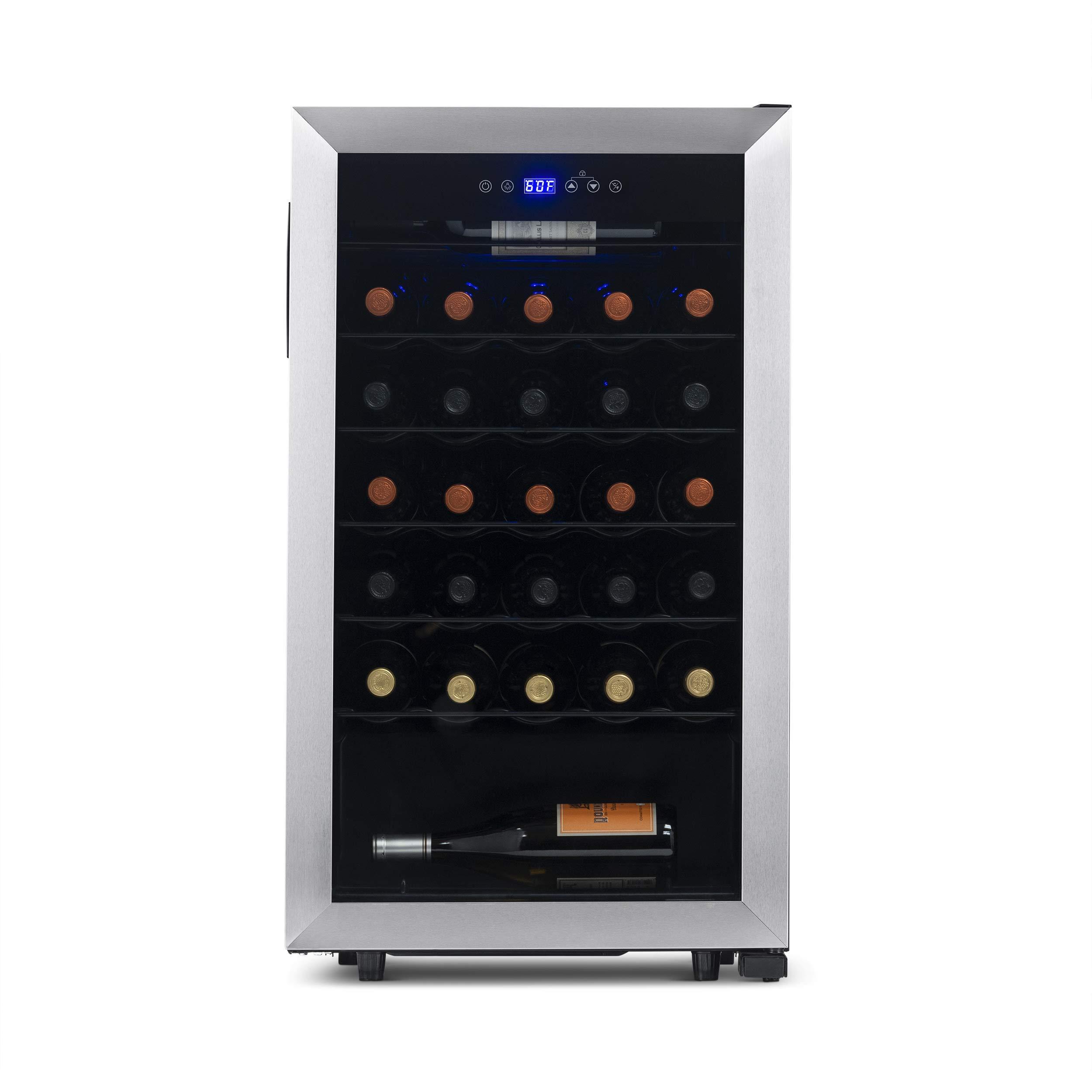 NewAir NewAir Compressor Wine Cooler Refrigerator in Stainless Steel | 33 Bottle Capacity | Freestanding or Built-In Fridge | UV Protected Glass Door with Digital Thermostat NWC033SS01