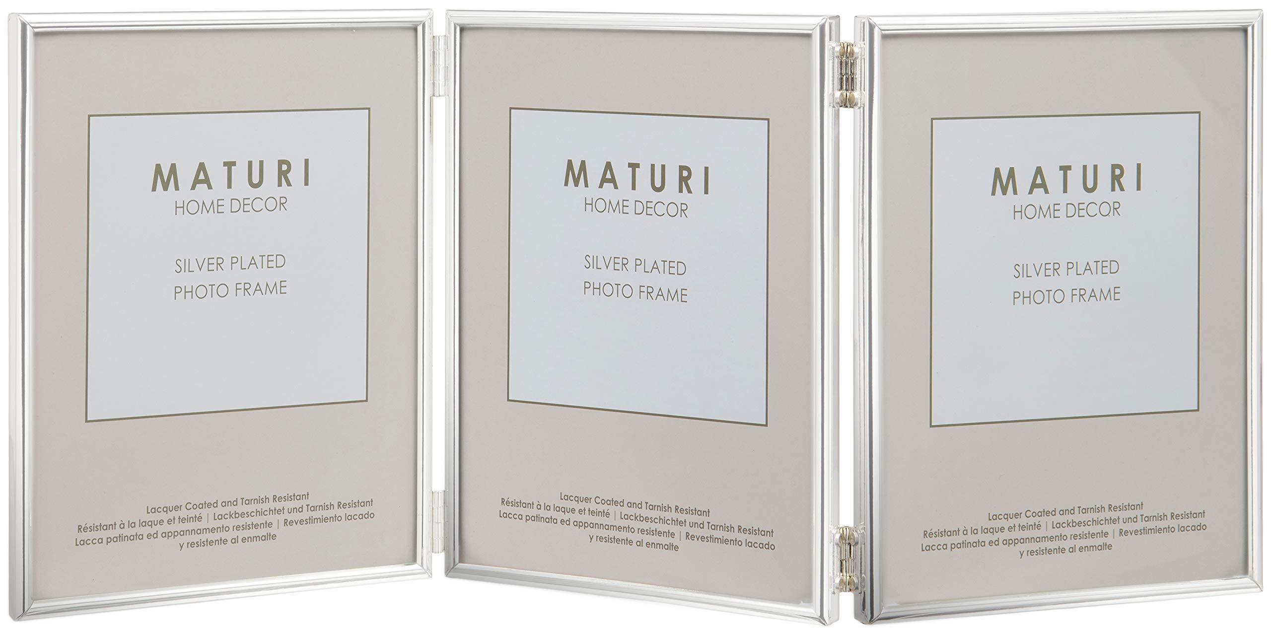 Maturi Maturi Silver Plated Triple Photo Frame - Thin Edge Portrait, 8 x 10-inch (20 x 25cm)
