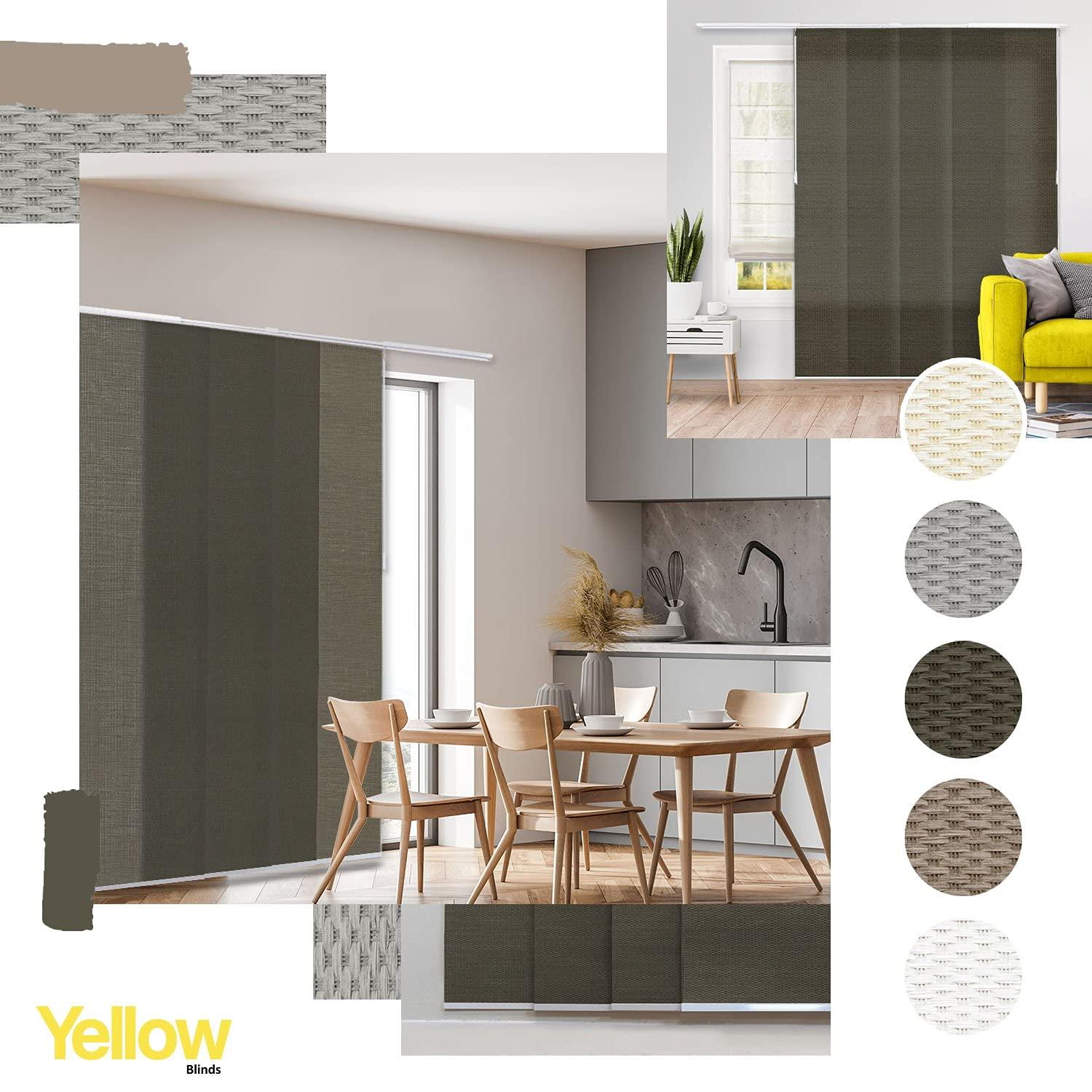 YELLOW BLINDS Adjustable Panel Track Blinds for Sliding Glass Door, 46"-86" W x 0-96" H, Trimmable Vertical Blinds for Patio Doors, Open Spaces and Room Dividers, Light Filtering, Wilshire Oolong, by YELLOW BLINDS