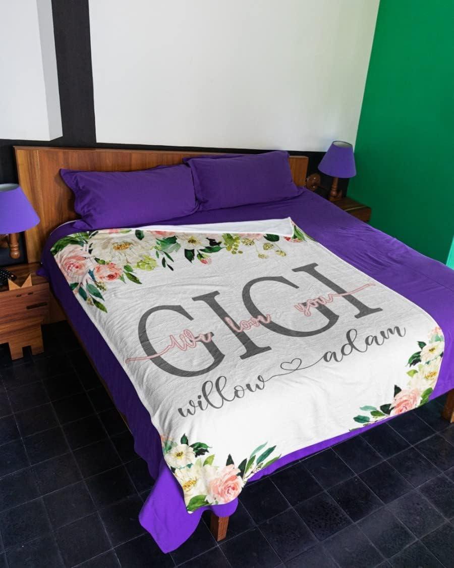 NAZENTI NAZENTI Custom Gigi Grandkids Name Throw Blanket; Personalized New Great Gigi Blanket for Grandma; Customized Gigi Birthday for Women Her; Gigi Gifts; Gigi Blanket (S4)