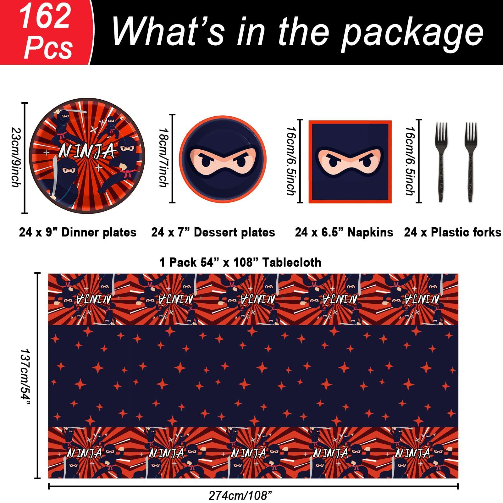 Tevxj 162 Pcs Ninja Birthday Party Decoration Set Ninja Warrior Party Supplies Kit Includes Ninja Master Tableware Tablecloth Hanging Banners Foil Swirls Cutouts Balloons for Kids Boys Karate Party Favors