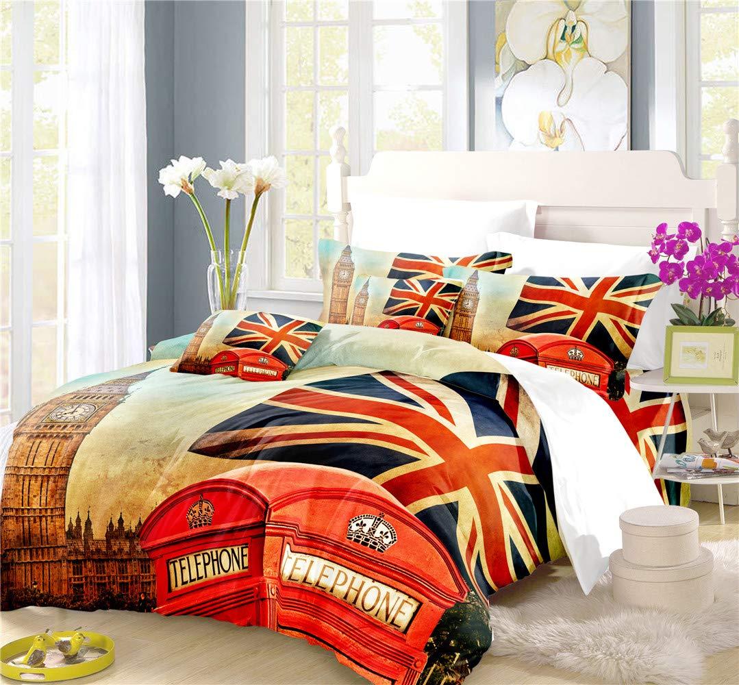 REALIN REALIN British Flag Duvet Cover Set The Union Jack Bedding Big Ben Vintage Retro Bed Sets 2/3/4PCS Quilt Covers/Sheets/Pillow Shams,Twin/Full/Queen/King (B,Queen-228x228cm-4PCS)