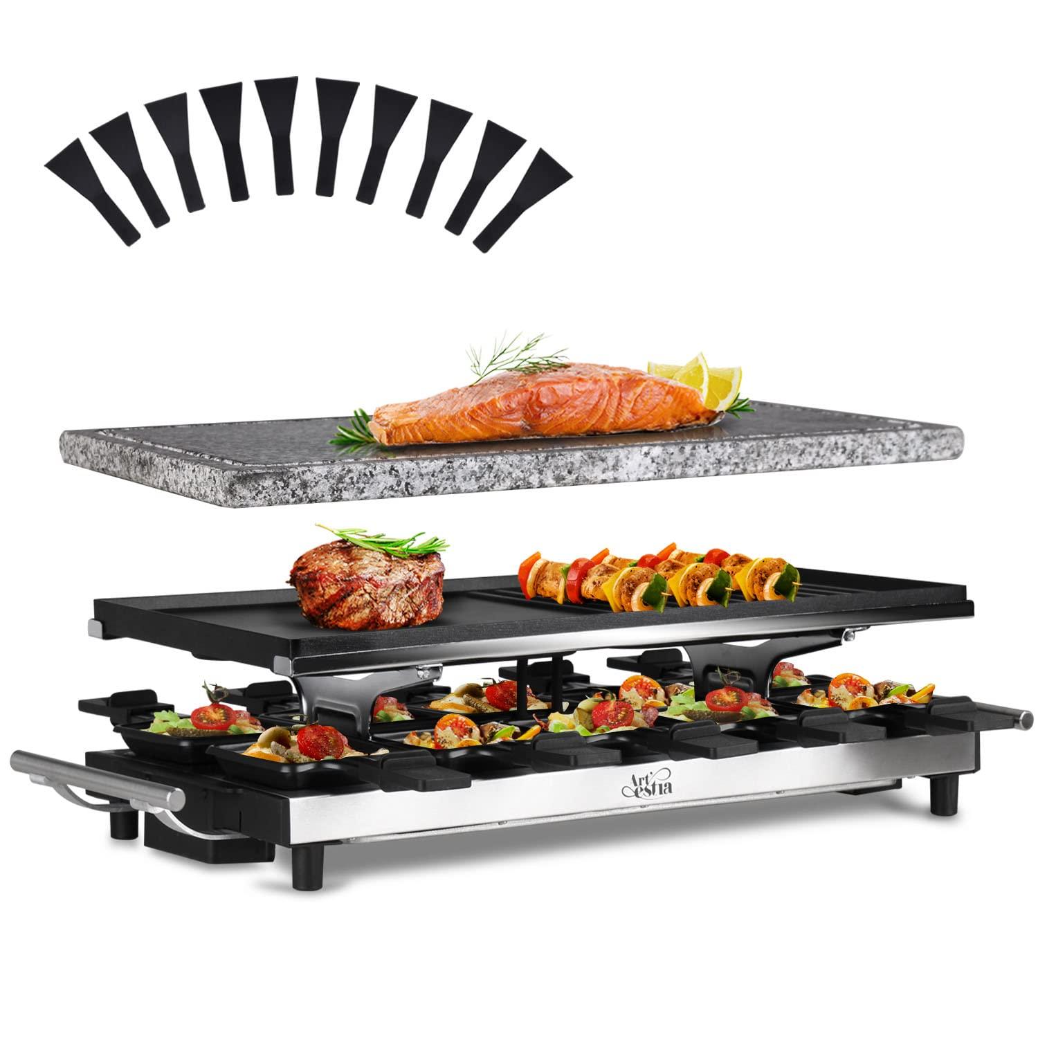 Artestia Artestia 1500W Large Size Raclette Cheese Grill Adjustable Temperature Korean BBQ Grill, Cheese Raclette with Grill Stone and Non-Stick Reversible Aluminum Plate for Parties Family