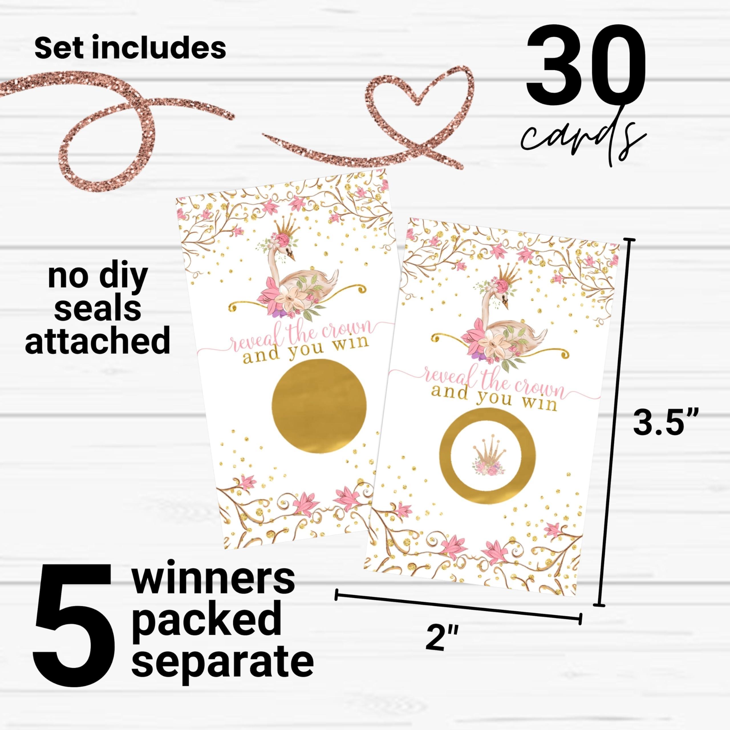 Paper Clever Party Paper Clever Party Swan Princess Baby Shower Games for Girl - 30 Cards - Fun Scratch Off Game Guest Activities to Reveal Prizes Favors Ideas Enchanting Theme Pink and Gold