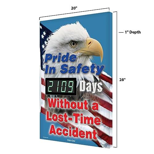 Accuform Accuform SCK109 Aluminum Digi-Day Electronic Safety Scoreboard, \"PRIDE IN SAFETY - #### DAYS WITHOUT A LOST TIME ACCIDENT\" with USA Flag/Eagle Graphics